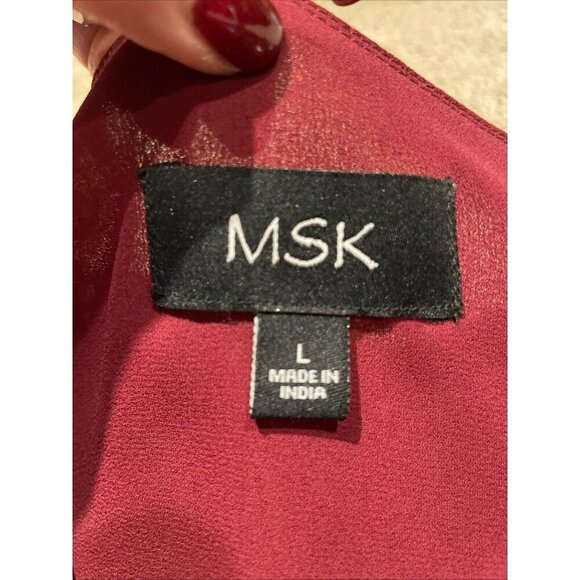 MSK Fit and Flare Dress Womens L Ruby Wine Sheer Micro Floral Fairy Whimsical - Picture 13 of 15